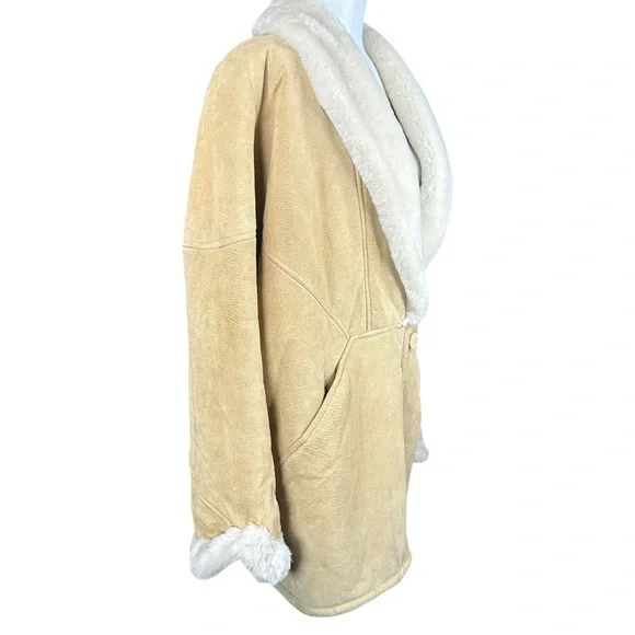 Vintage Leather Penny Lane Style Coat M Faux Fur Boho Daisy Jones Statement - Picture 3 of 16